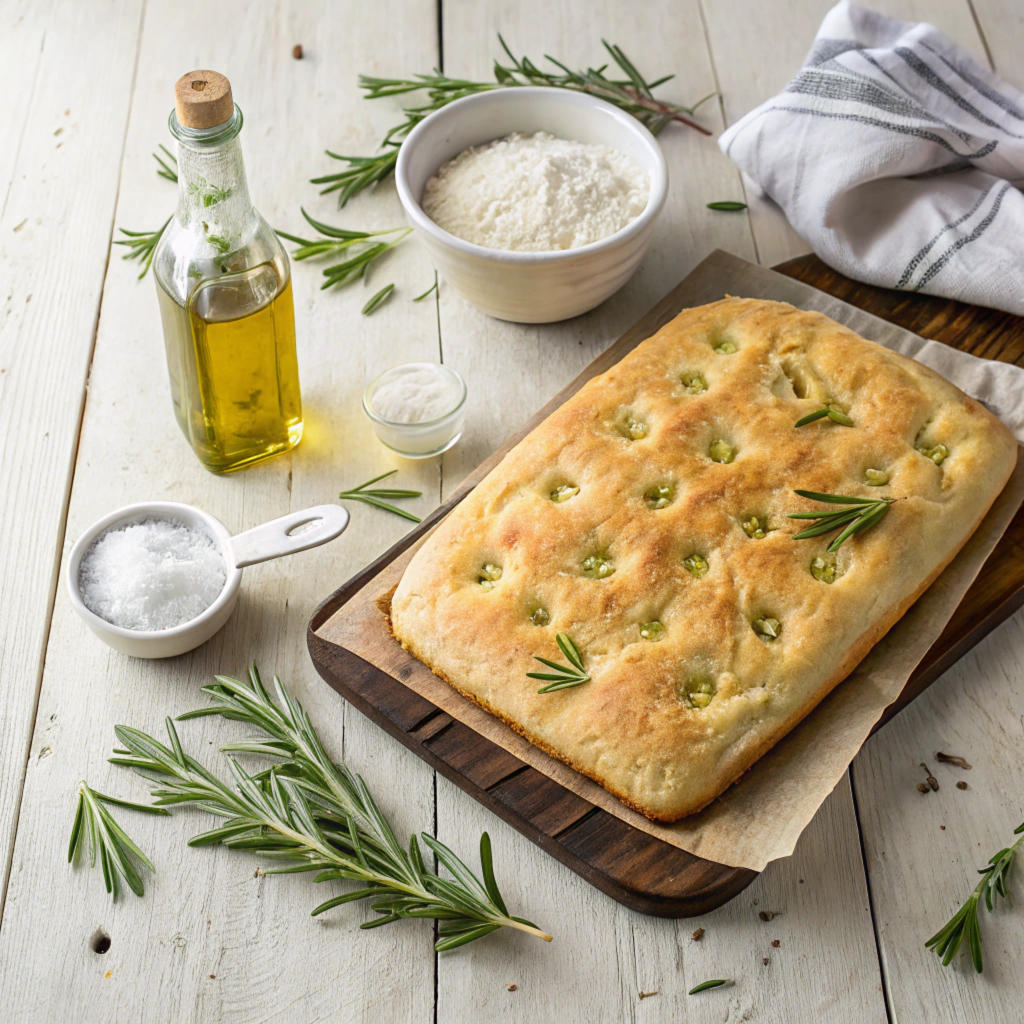 Freshly baked focaccia with rosemary and sea salt, showcasing the secret to great focaccia with golden, crispy texture.