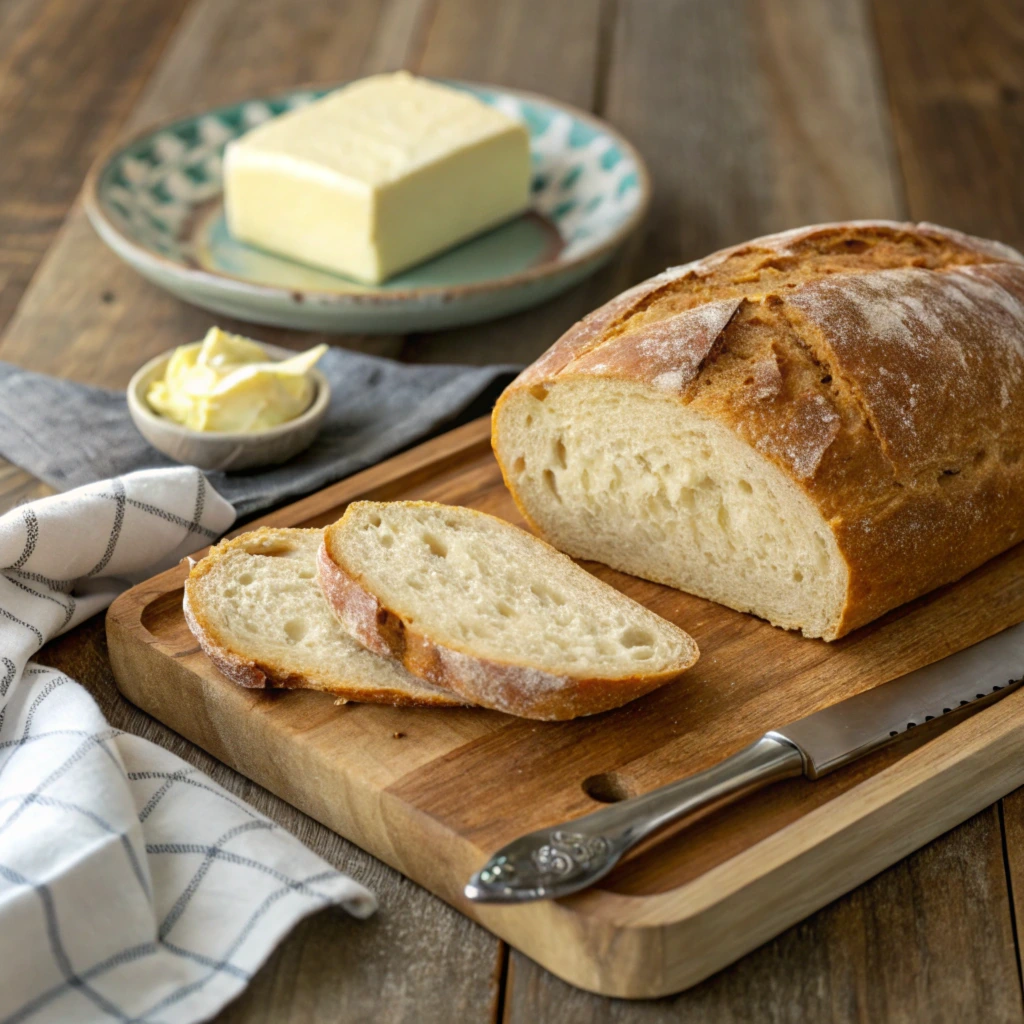 Rustic sourdough bread on a cutting board