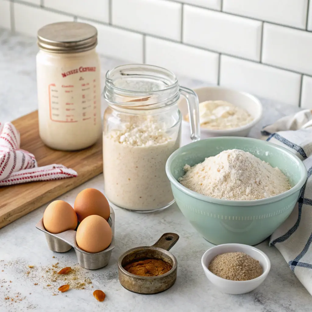 Ingredients for sourdough quick bread.