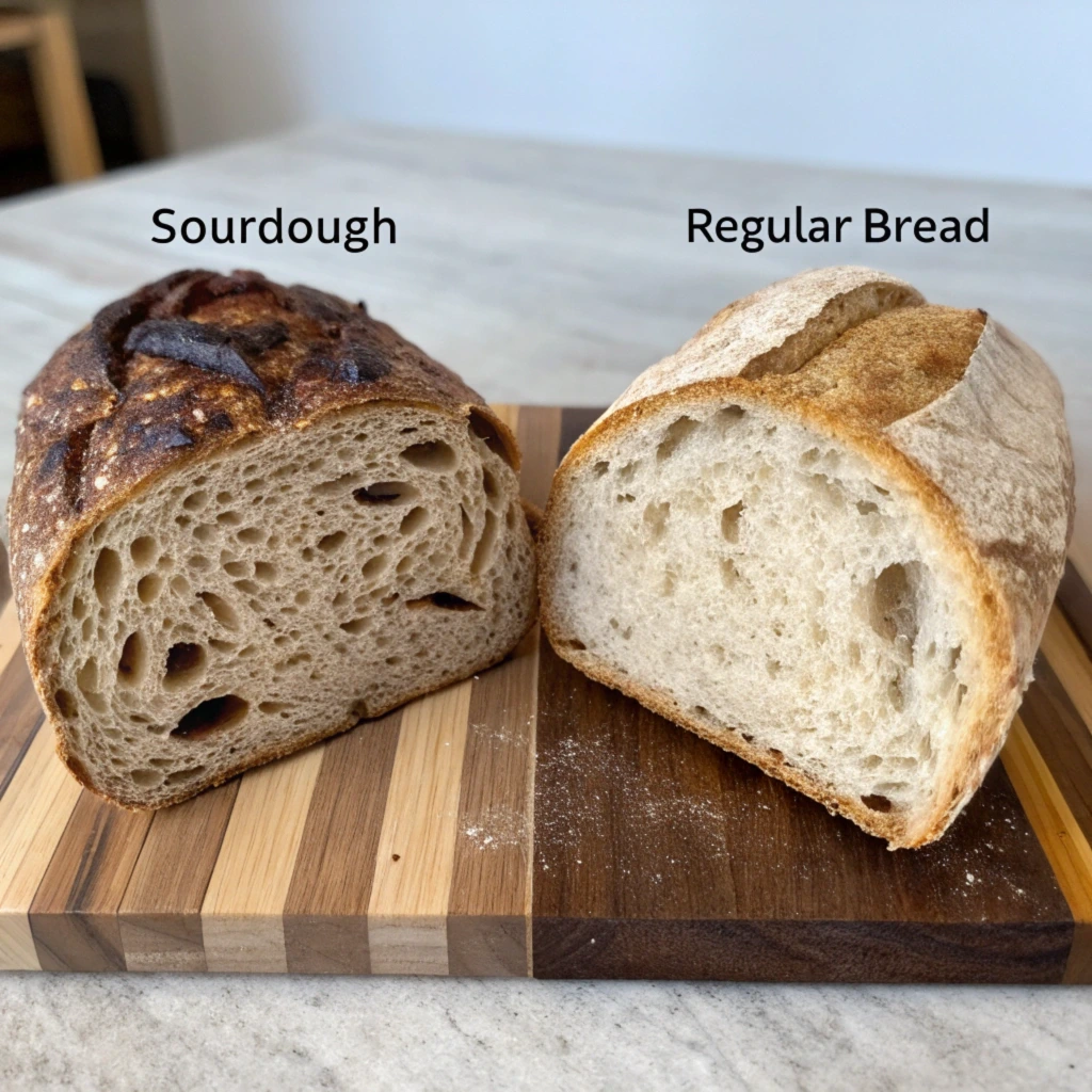 Sourdough and regular bread side by side