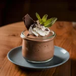 What are common mistakes when making mousse ? Chocolate mousse in a glass jar with whipped cream and mint