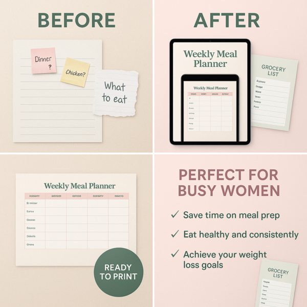 Weight Loss Meal Planner + Grocery List – Printable & Editable (PDF + Google Sheet) - Image 3