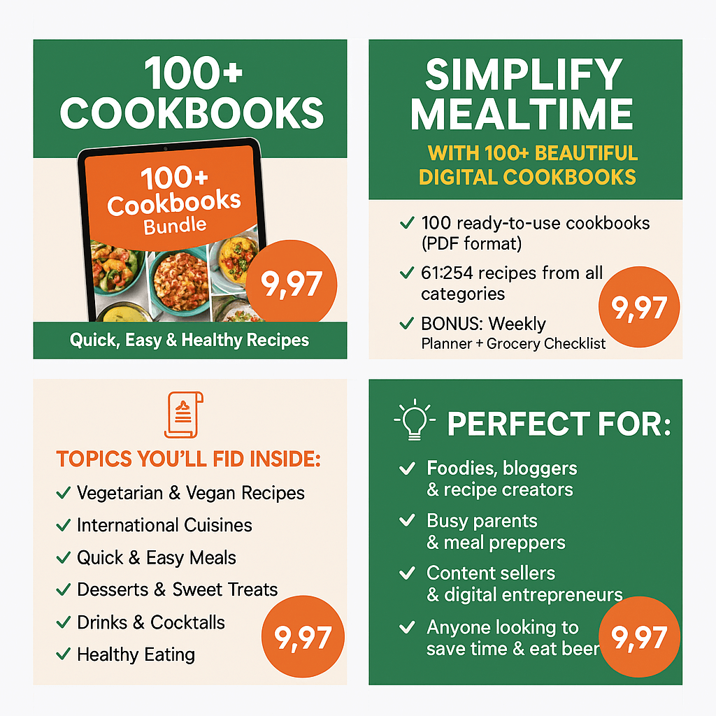 100+ Digital Cookbooks Bundle – Quick, Easy & Healthy Recipes for Every Day